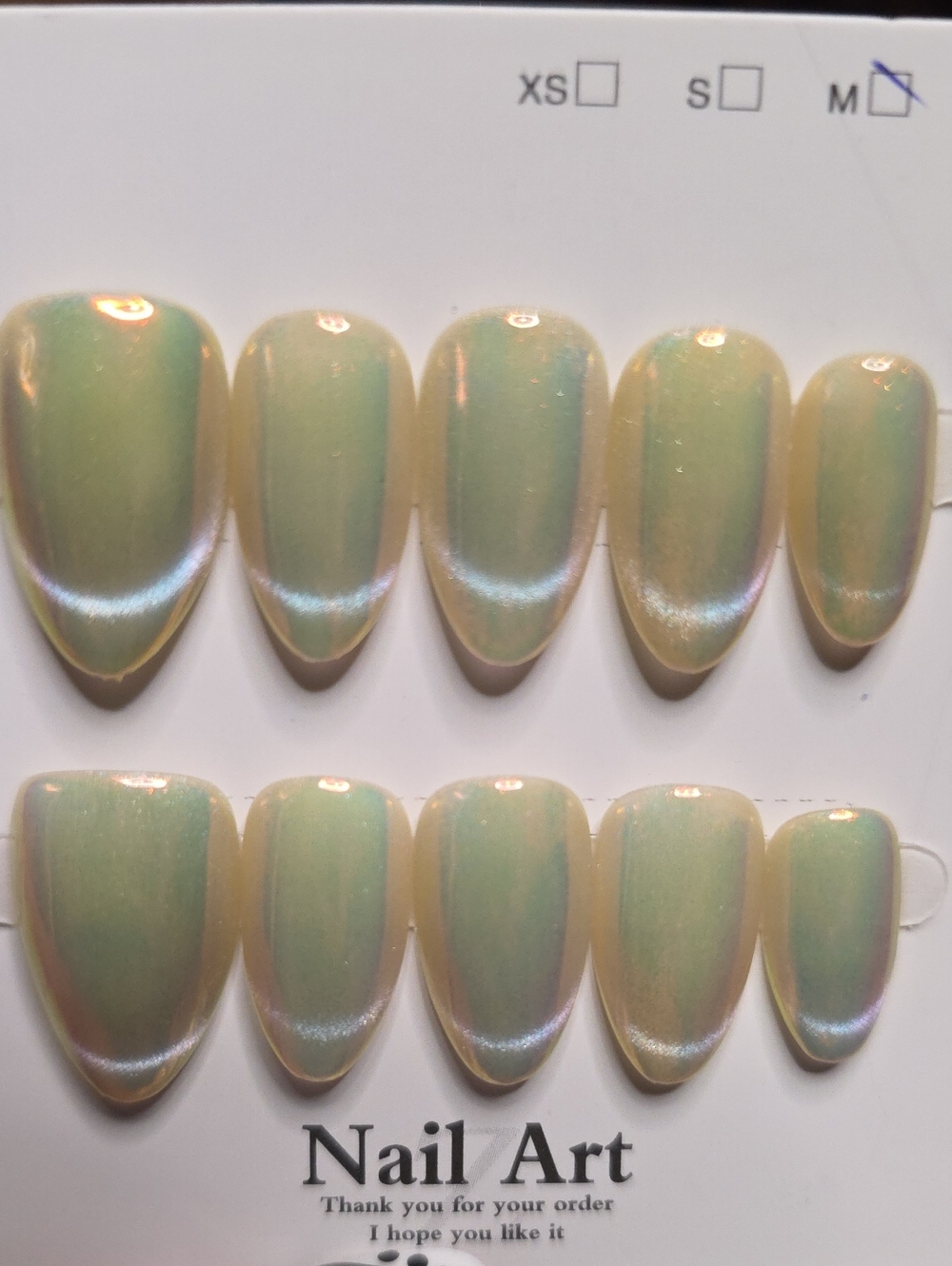 Press-On Nail Set — Iridescent Green Pearl Size Med